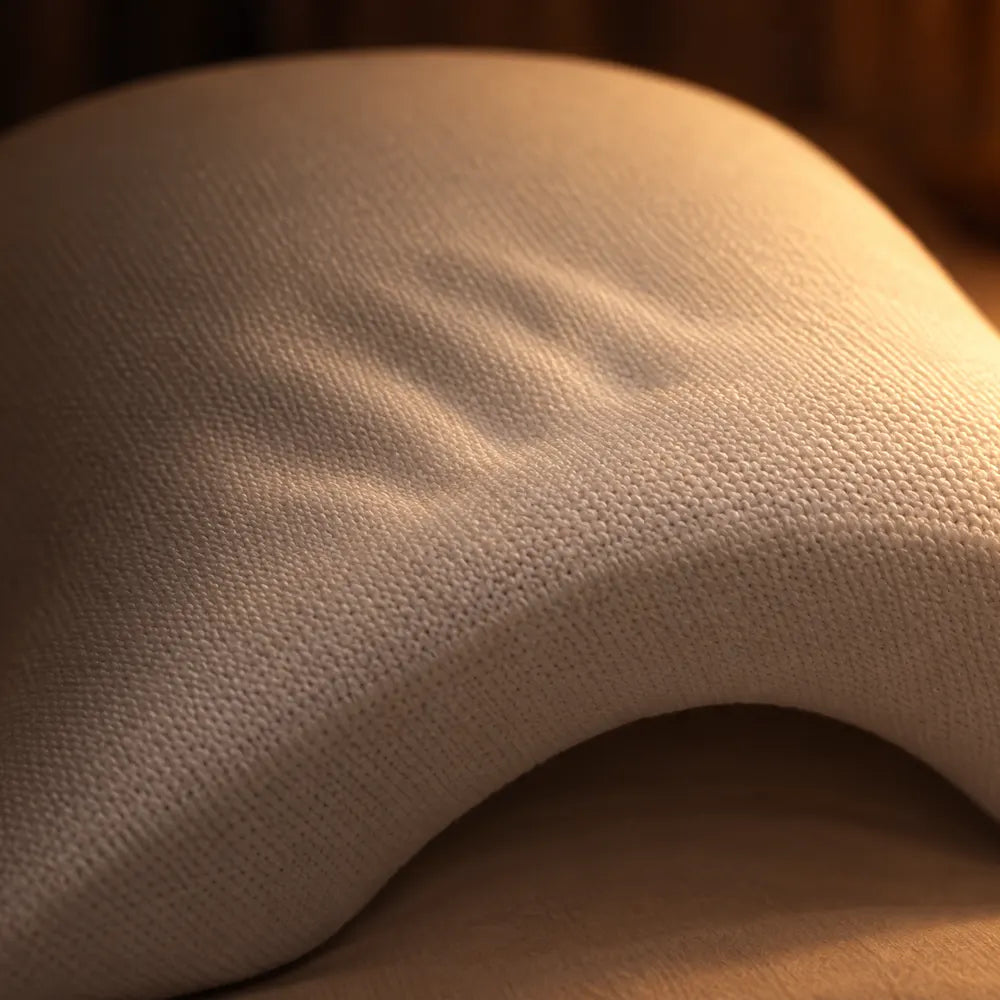 Close-up of the knit cover and slow-rebound memory foam